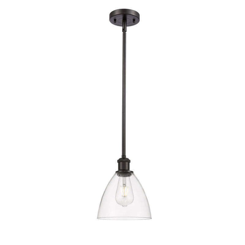 Luminaire suspendu en forme de globe à 1 lumière Alonta, Transparent, H 42,25 po x l 7,5 po x P 7,5 po, Bronze huilé
