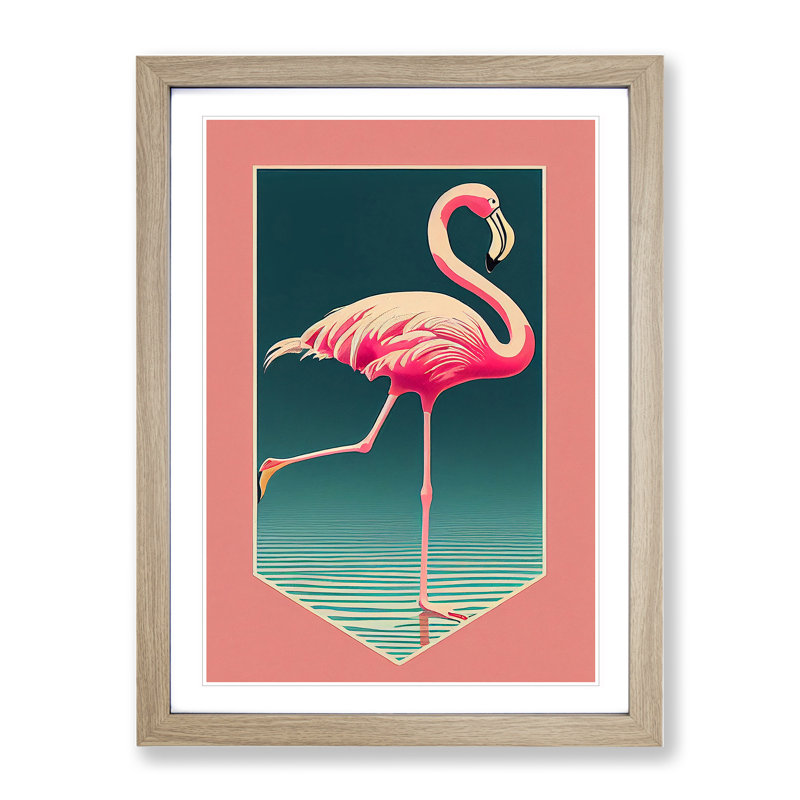 XV1022-2397X Happy Flamingo 1 Piece Single Picture Frame Wall Art, 64cm H x 46cm W, Beige