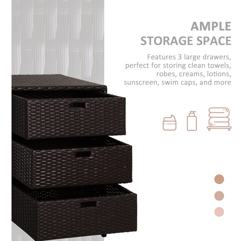 3 Drawer Pe Pool Storage Cabinet - Brown Outdoor Weather Organizer 3 Poolside Towel