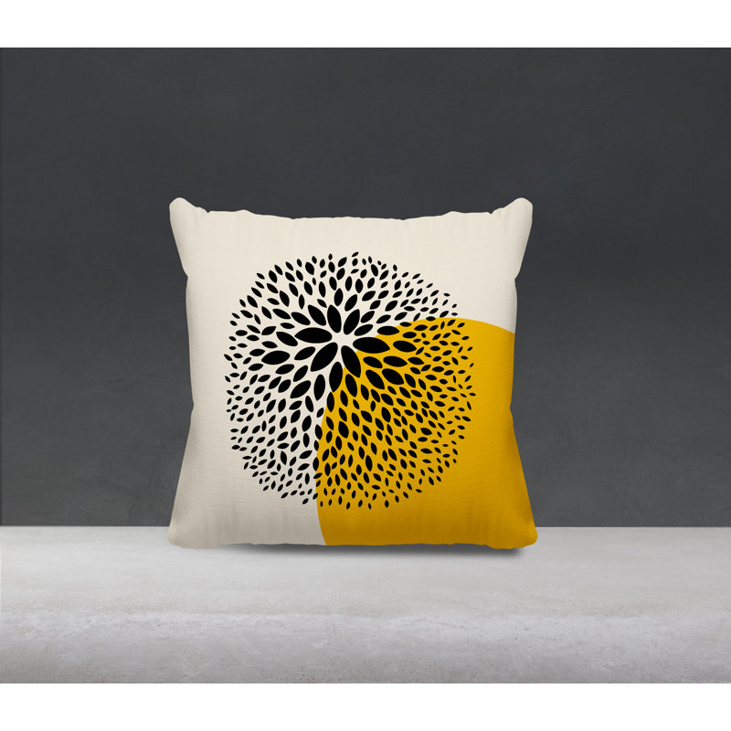 Housse et insert de coussin décoratif intérieur / extérieur Bavière, Jaune / crème / noir, H 17 po x l 17 po
