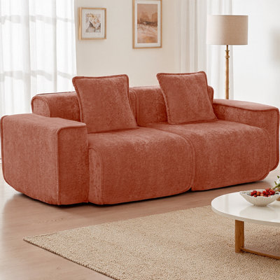Causeuse modulaire à 2 places sans siège avec passepoil à bord franc, sans assemblage requis avec coussins décoratifs pour espaces de vie modernes