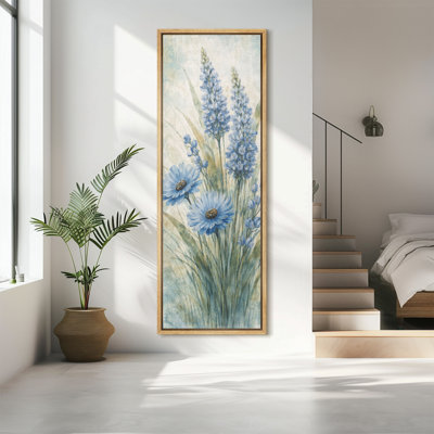 «Blue Wildflower», art mural botanique, marguerites bleues et champ de lavande, impression sur toile encadrée