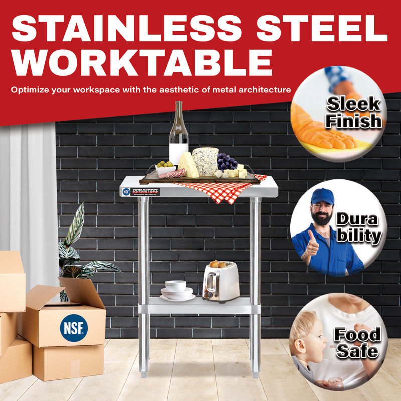 30 x 12 Inch Stainless Steel Food Prep Table with Adjustable Shelf