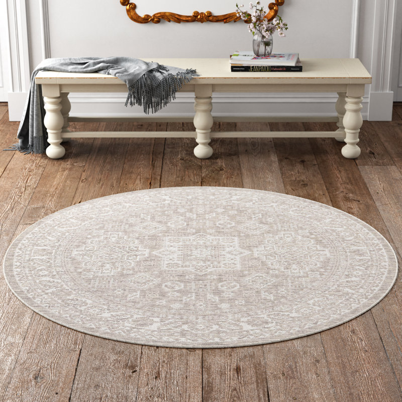 Tapis intérieur / extérieur beige Danera, Rond 5 pi 3 po