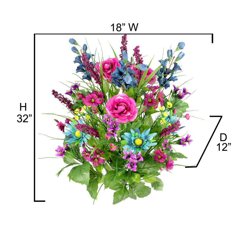 Mixed Assortment Arrangement, Turquoise / Lilac / Celery, 32" H x 18" W x 12" D