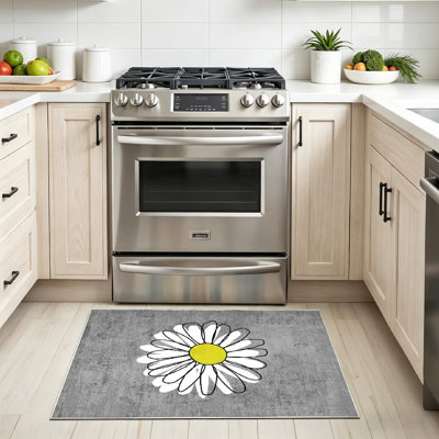 Clear Machine Washable,Daisy Doodle Drawn Sunflower Indoor Area Rug
