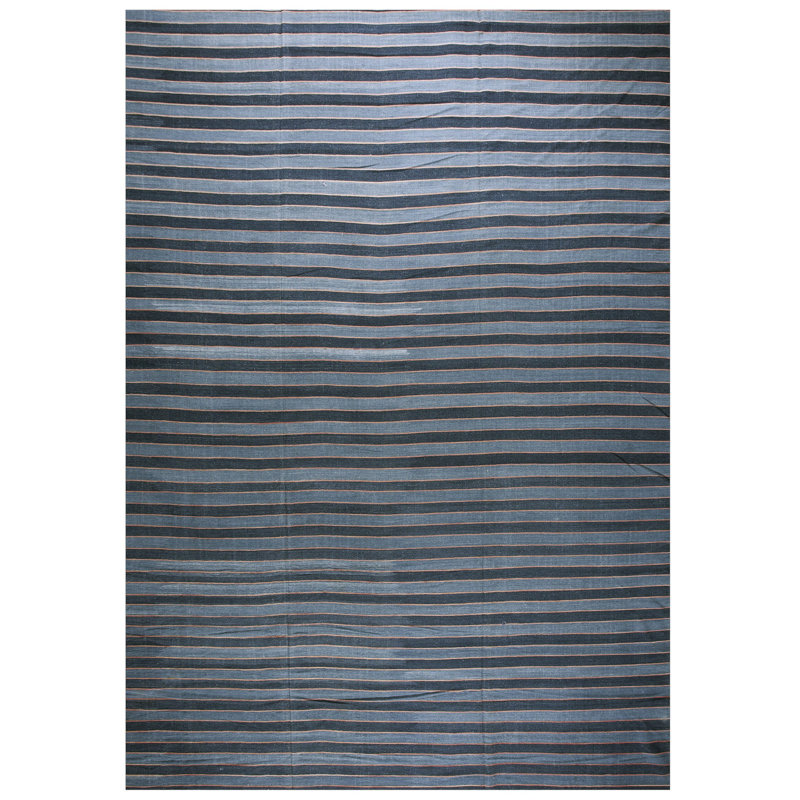 Large Square Flatwoven Blue Color Antique Striped Dhurrie Rug