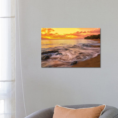 Calming Waves With A Sunset by Jonathan Ross Photography - Wrapped Canvas Print