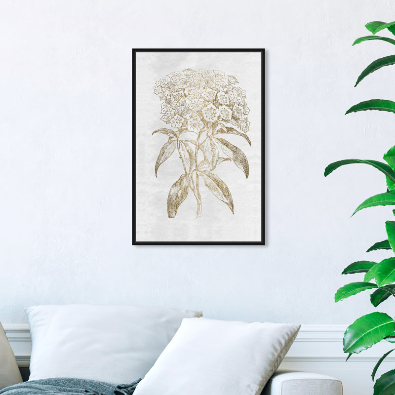 Floral esquisse bordure dorée - impression sur toile, Toile encadrée d'or, H 24 po x l 16 po x P 1,5 po