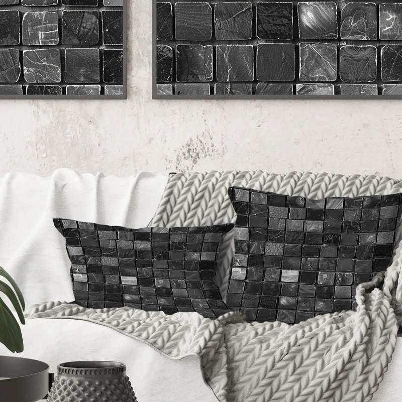 Carreau de mosaïque gris moderne I - Coussin décoratif moderne, H 16 po x l 16 po
