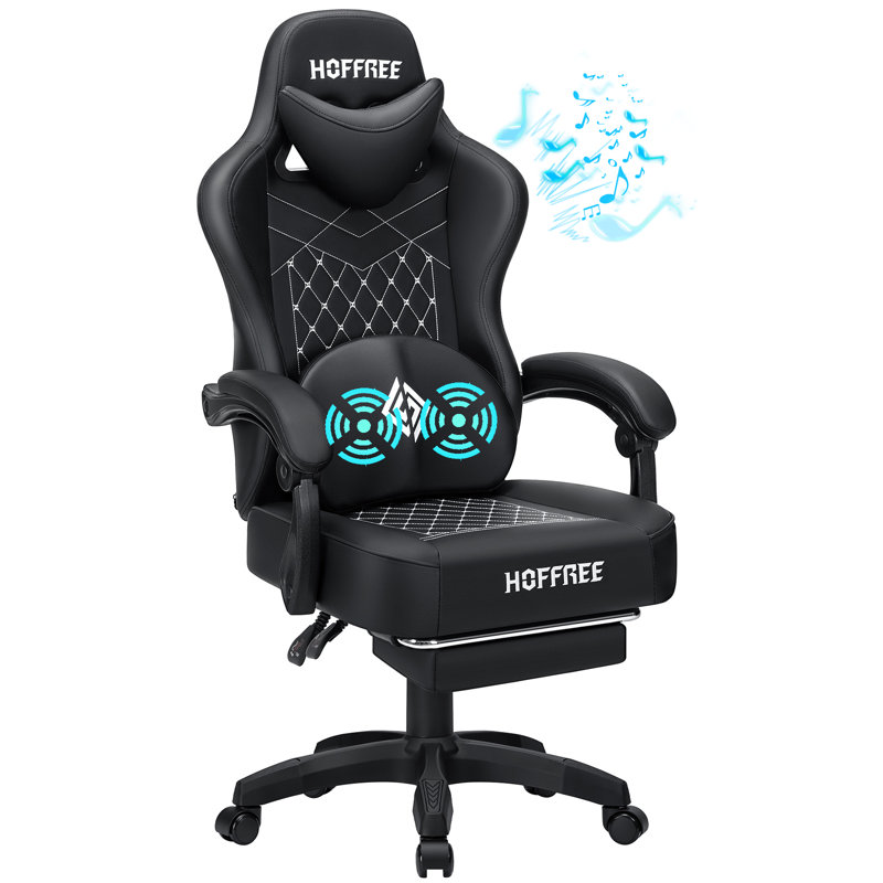 Fauteuil inclinable et ergonomique en similicuir avec haut-parleurs Bluetooth, Noir, noir, noir, noir