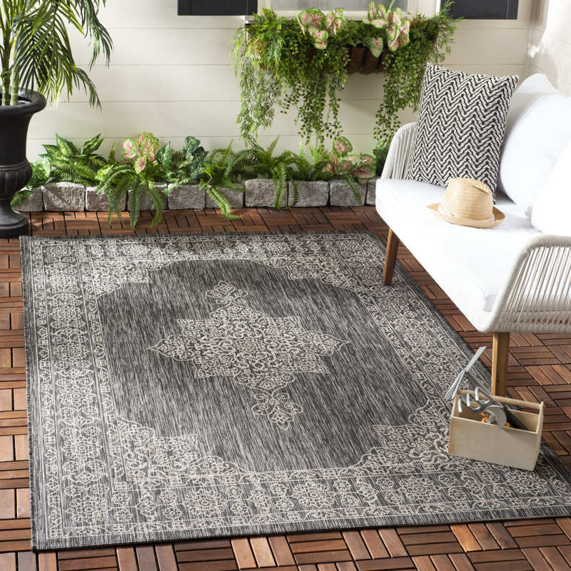 Arneshia Floral Brown/Tan Indoor/Outdoor Area Rug, Rectangle 4' x 5'7"