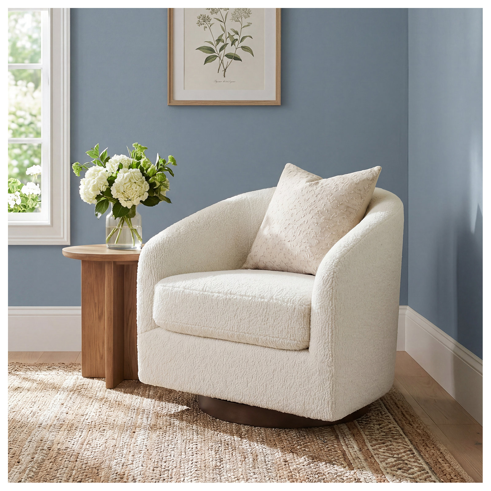 Bennett Upholstered Swivel Barrel Chair, White