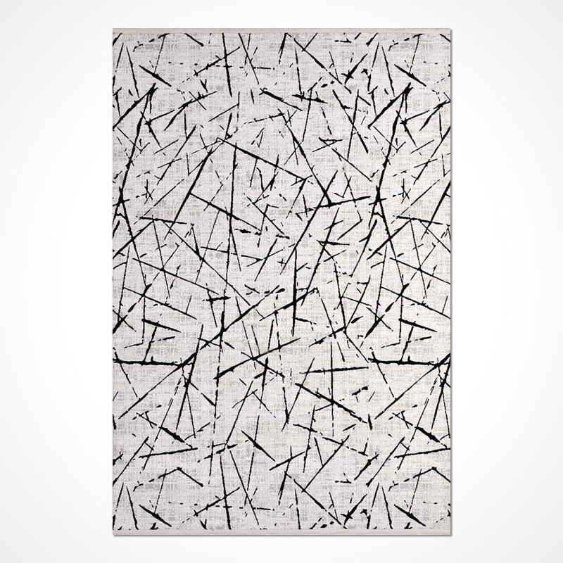 Tapis gris moderne / abstrait lavable à la machine, Tapis de couloir 2 pi 8 po x 9 pi 11 po