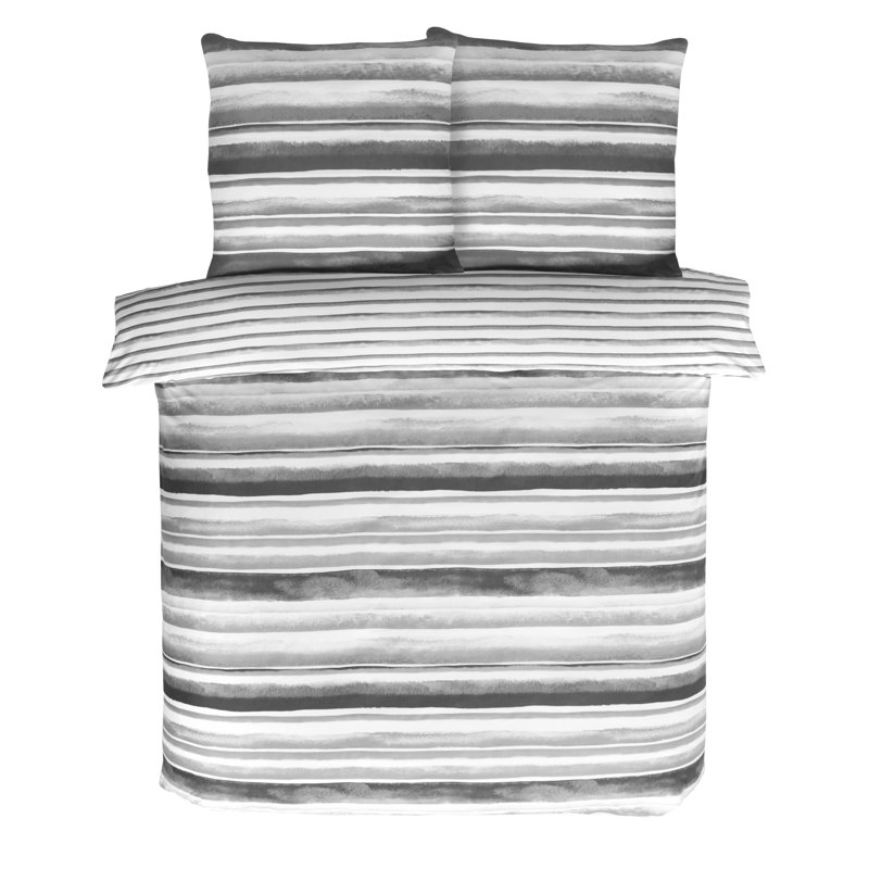 Adeva Striped Duvet Cover Set with Pillowcases Included, 155 x 220 cm - 2 Pillowcases (80 x 80 cm), Charcoal
