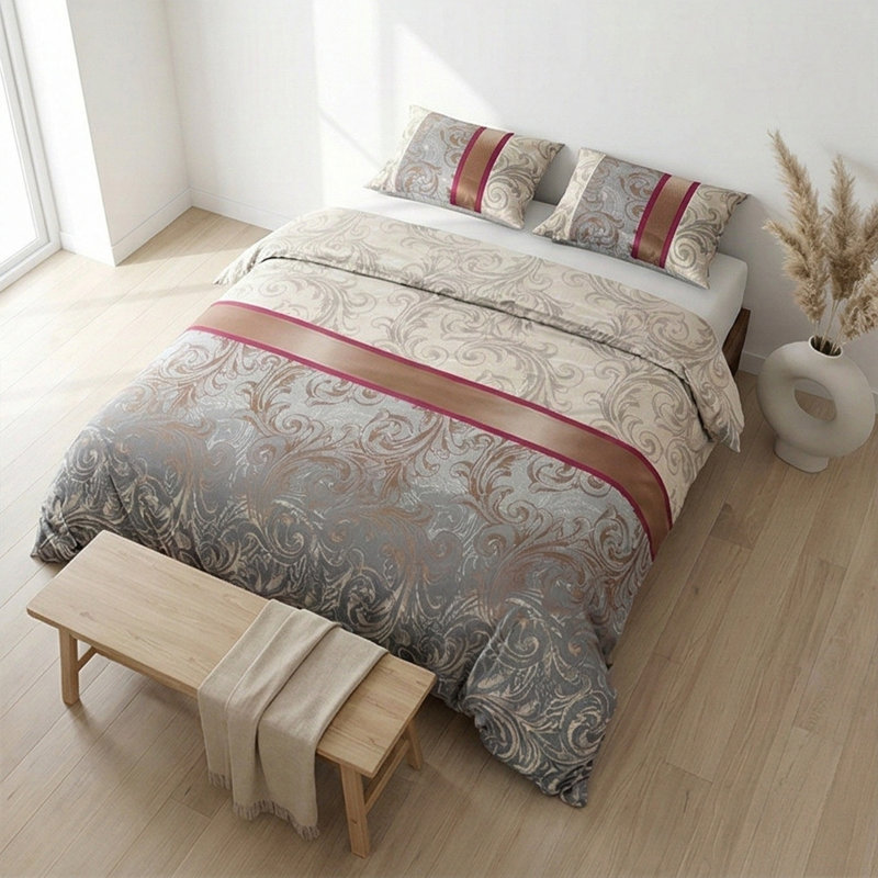 Ensemble de housse de couette réversible , Beige, Housse de couette très grande et 2 taies décorat
