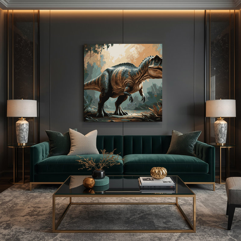 «Dinosaur Albertosaurus», art mural sur toile brune, H 12 po x l 12 po