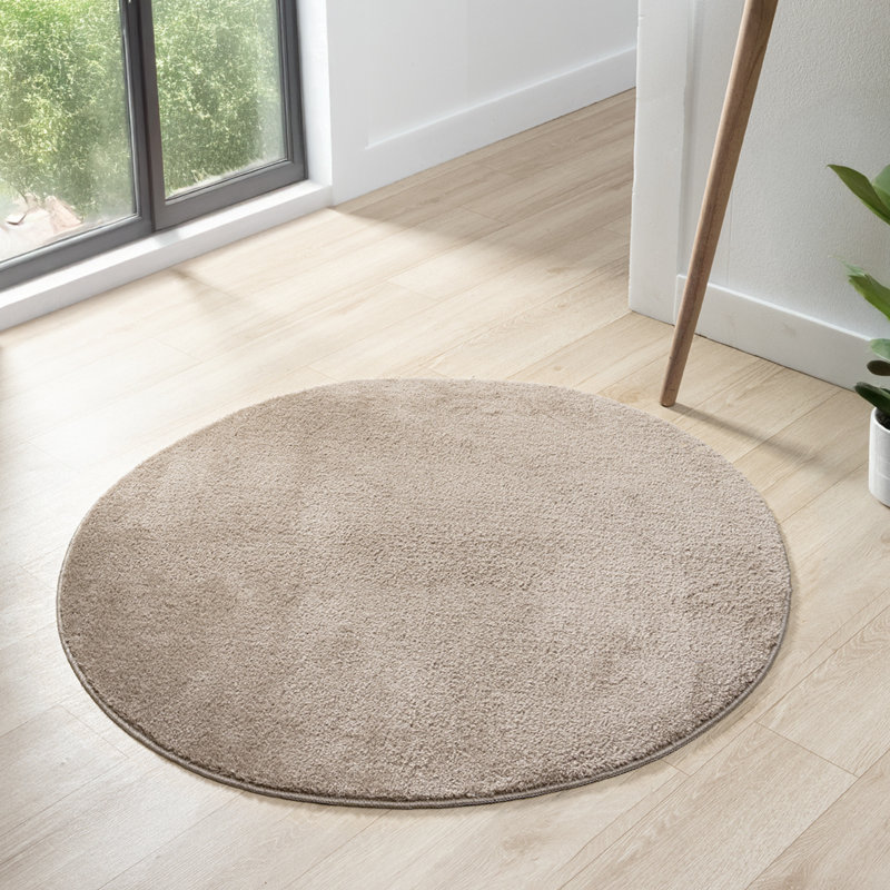 Taeler Washable Modern Living Room Rug Polyester - Anti-Slip Felt Backing SuperSoft Carpet, Dark Beige, Round 100 cm