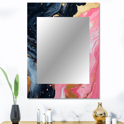 Abstrait marbre en rose et noir - miroir mural unique en marbre, miroir moderne, impression d'art en métal