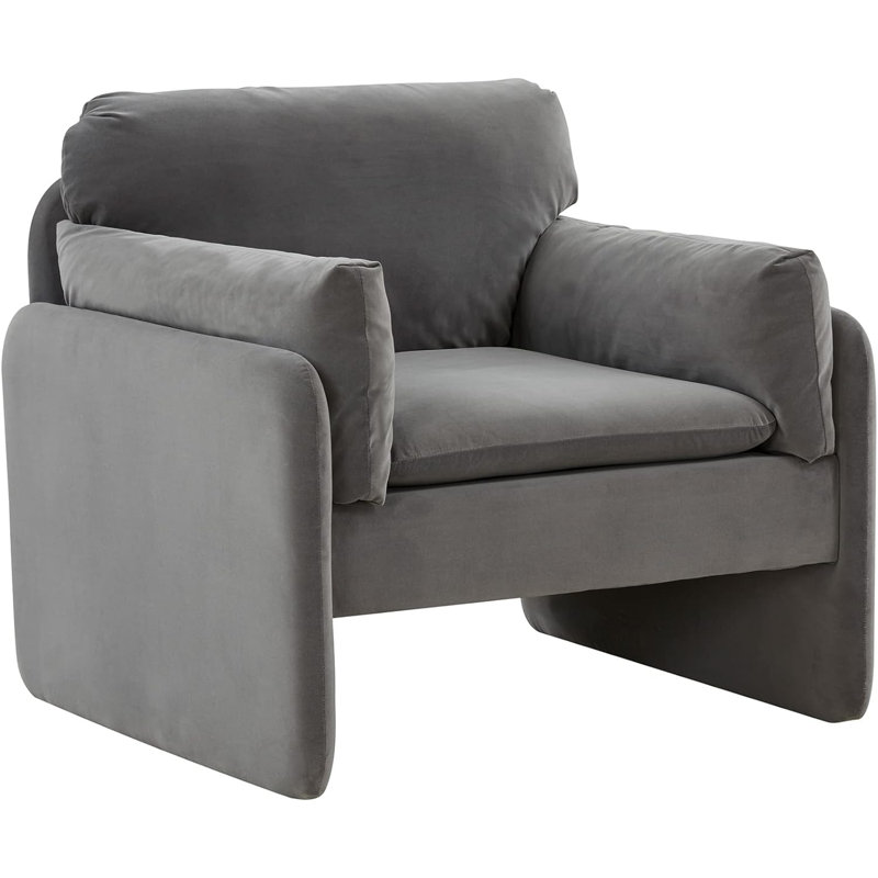 Azarious Velvet Barrel Chair, Dark Gray Velvet