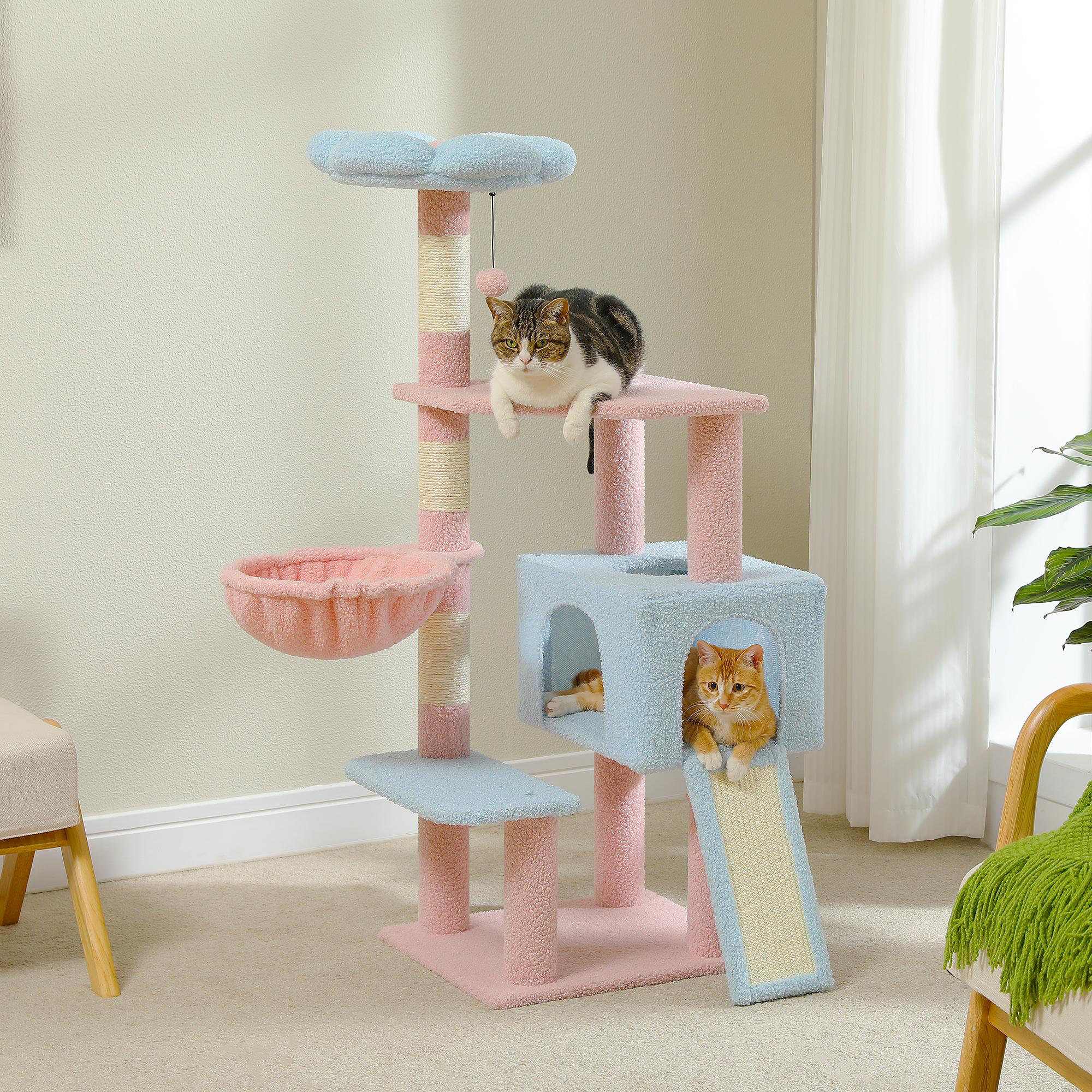 George Oliver Multi-level cat tower, sisal-covered scratching post, cat ...