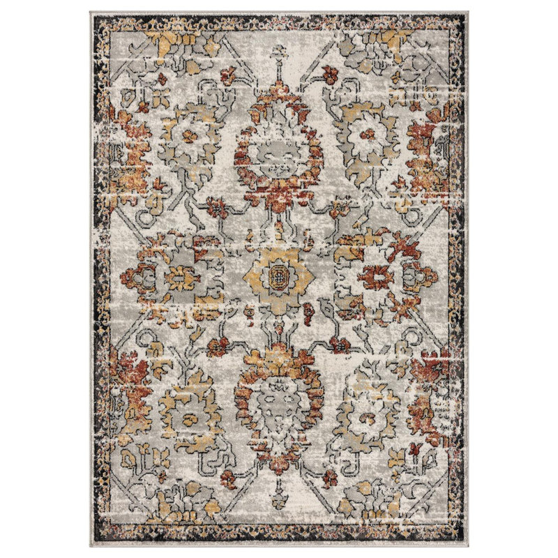 Tapis oriental à motif floral sans perte de poils, Rectangle 7 pi 8 po x 10 pi 0 po
