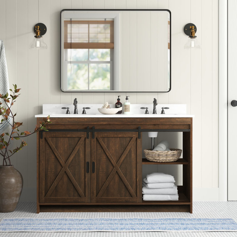 Ensemble de meuble-lavabo double 54 po Jillian, Brun rustique / noir mat