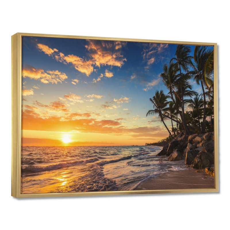 « Paradise Tropical Island Beach with Palms » par Valio84sl - impression photographique sur du métal, H 24 po x l 32 po, Or