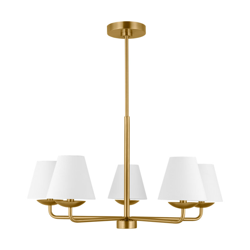Satin Brass 5-Light Candle Chandelier with White Linen Shades