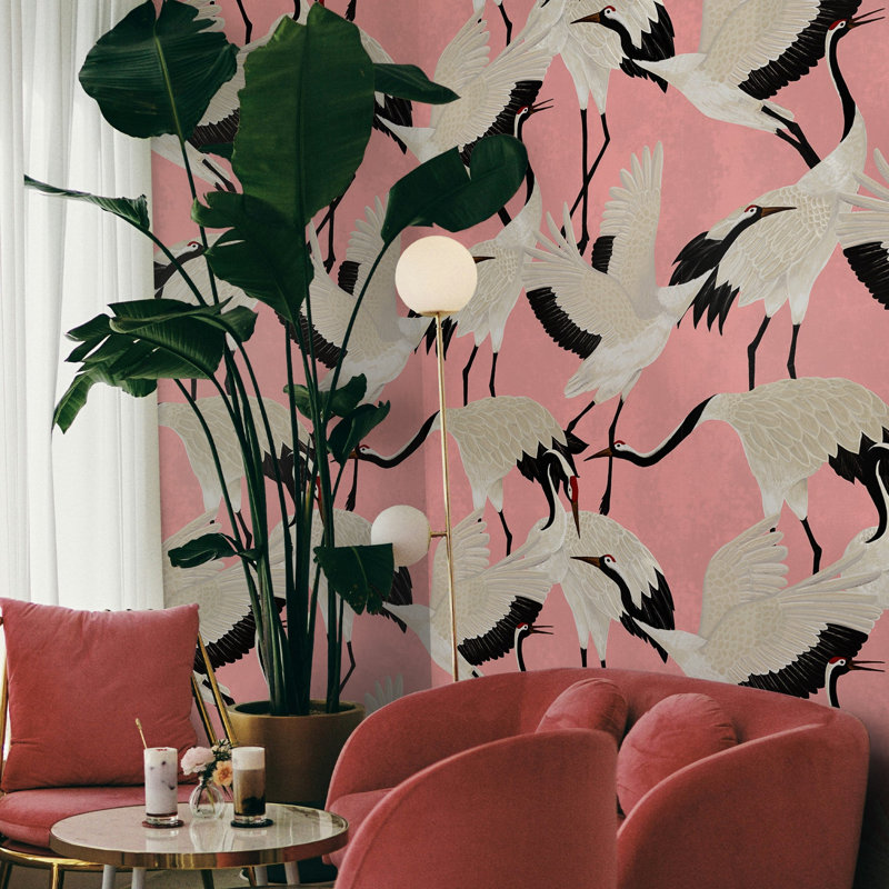 Abhay Pink Heron Print Wallpaper