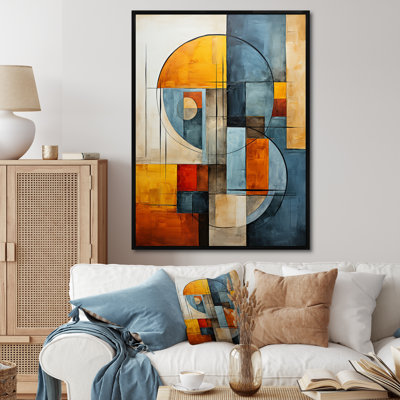 Orange And Blue Cubism Assemblage II - Abstract Collages Canvas Wall Art