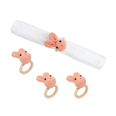 Rond de serviette rose tricoté