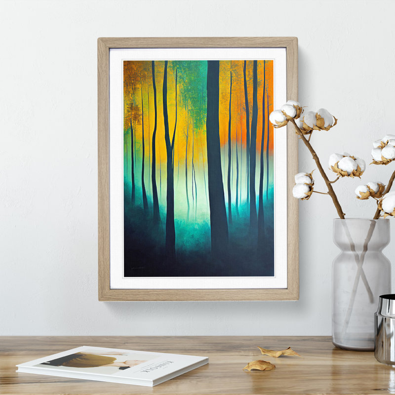 Vibrant Forest No.4 - Wall Art, 36cm H x 27cm W, Oak Framed Paper, White