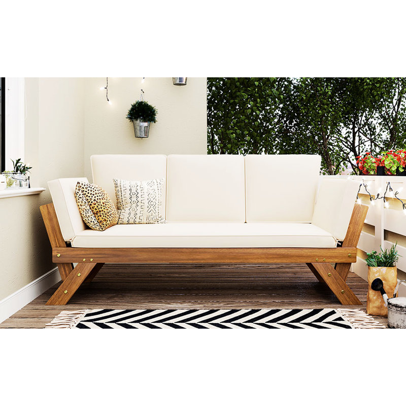 Lit de jour de patio extensible avec coussins et coussins recouverts de tissu aquatique doux de 2,8 po d'épaisseur, 3 coussins multifonctionnels à positions réglables, pour patio de jardin, cadre