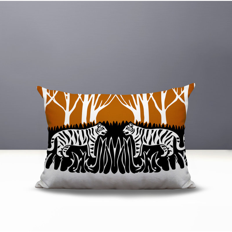 Oreiller rectangulaire réversible intérieur / extérieur Maka Tiger, H 20 po x l 14 po, Orange