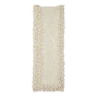 Hand Felted Wool Floral Border Table Runner in Cream, 16x90"