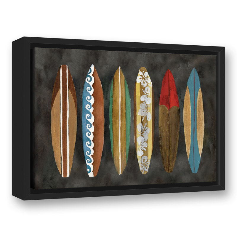 Planches de surf rétro encadrées sur toile, H 13,75 po x l 17,75 po x P 1,75 po