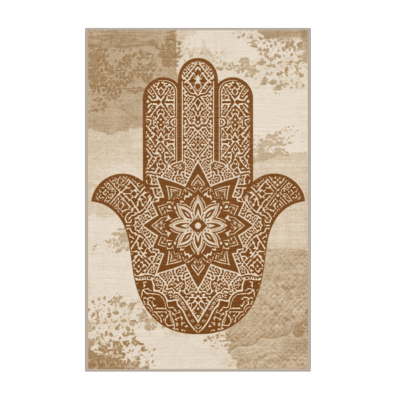 Tapis marocain beige lavable à la machine d'inspiration mondiale Oakridge, 7 x 9