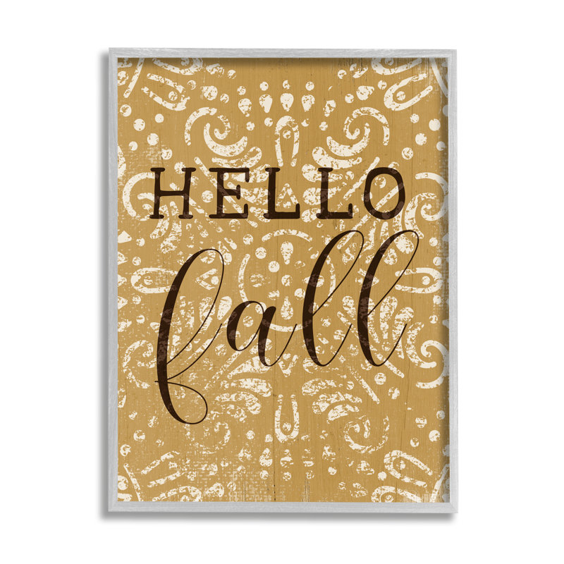 «Hello Fall Greeting», motif fractal jaune rétro par Daphne Polselli - Art textuel, H 14 po x l 11 po