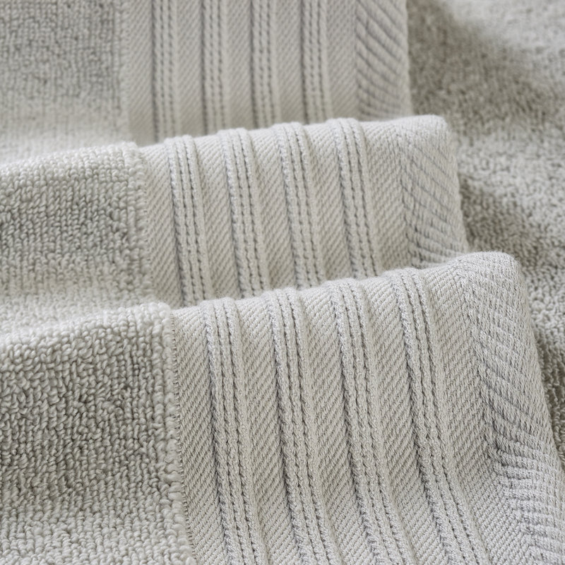 Modern Threads 6 Piece Set, 2 Bath Towels, 2 Hand Towels, 2 Washcloths, Diamond Gate Jacquard/Solid Towel Set, Silver