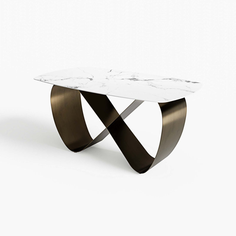 Metal Base Dining Table, 35.4" W x 63" L, White Stone