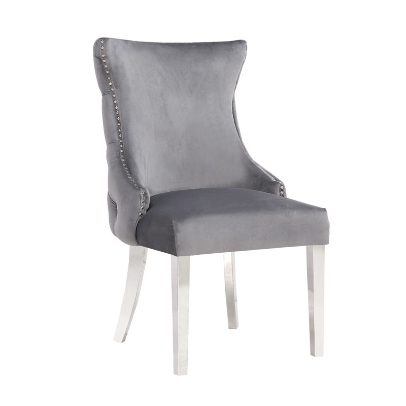 Chaise d'appoint en velours capitonné Hezekyah, gris