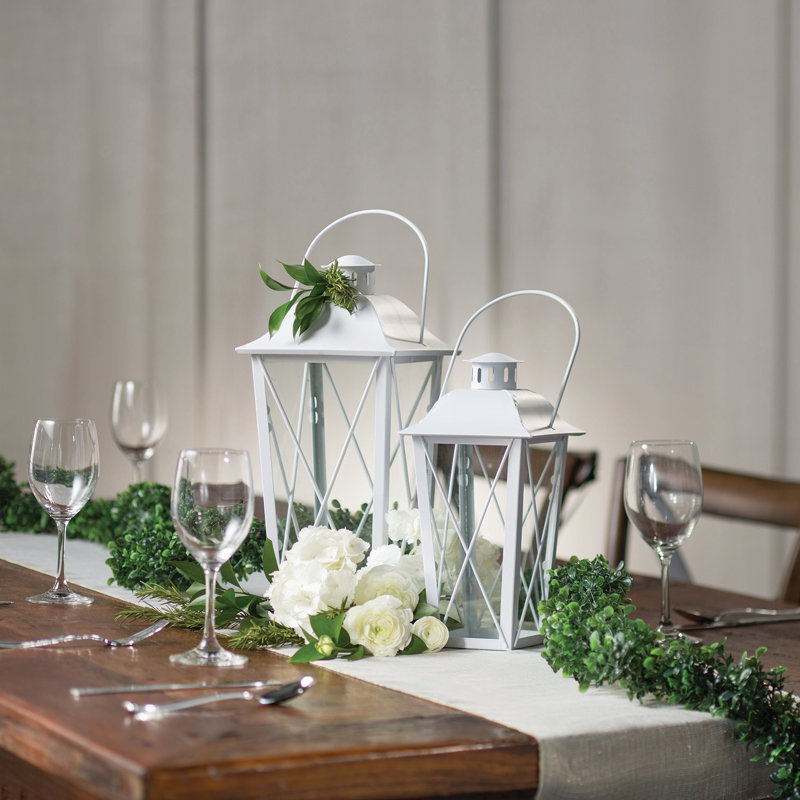 15.9'' H Metal Tabletop Lantern, White