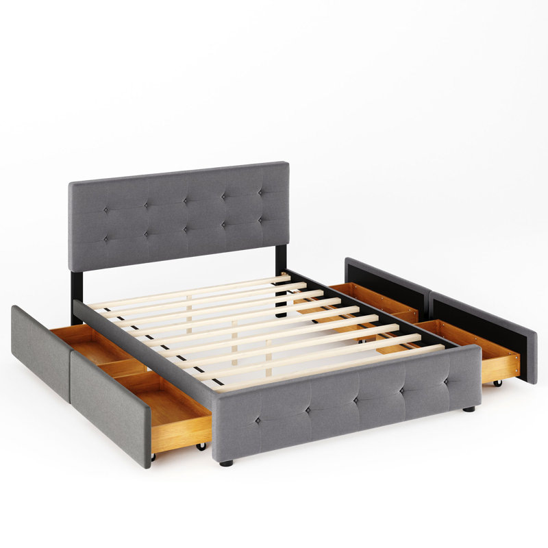 Upholstered Platform Storage Bed, Light Gray