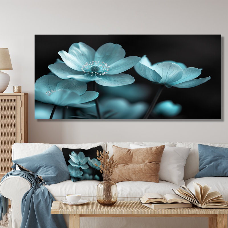 Décoration murale bleu et noir au clair de lune - Bouton d'or, Toile tendue, 24" H x 32" W