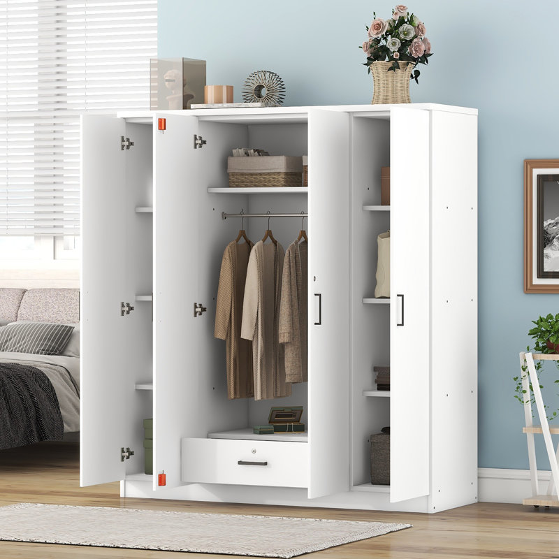 Armoire-penderie 4 portes avec tablettes, Blanc, H 67,90 po x l 59,20 po x P 20 po