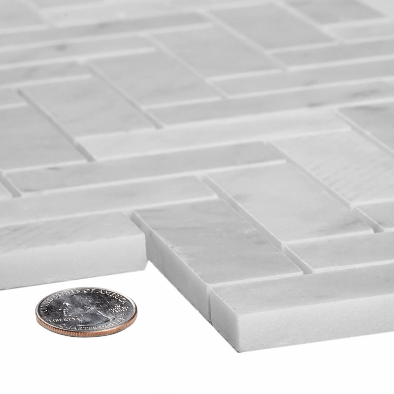 Heritage 1 in. x 3 in. Herringbone Polished Marble Tile