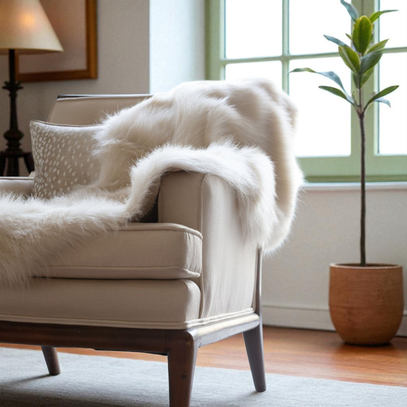Jeté en fausse fourrure Royal White, L 59,69 po x l 49,65 po