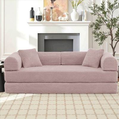 80.7" King-Size Futon Bed Corduroy Convertible Sleeper Sofa Floor Futon Couch With 2 Pillows - No Assembly Required