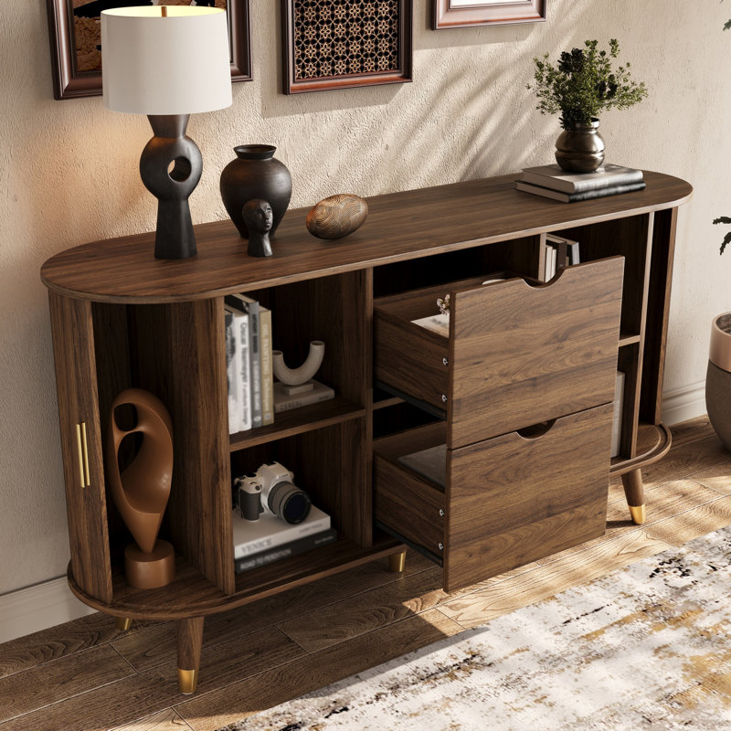 Sideboard with 2 sliding doors and 2 drawers Walnut